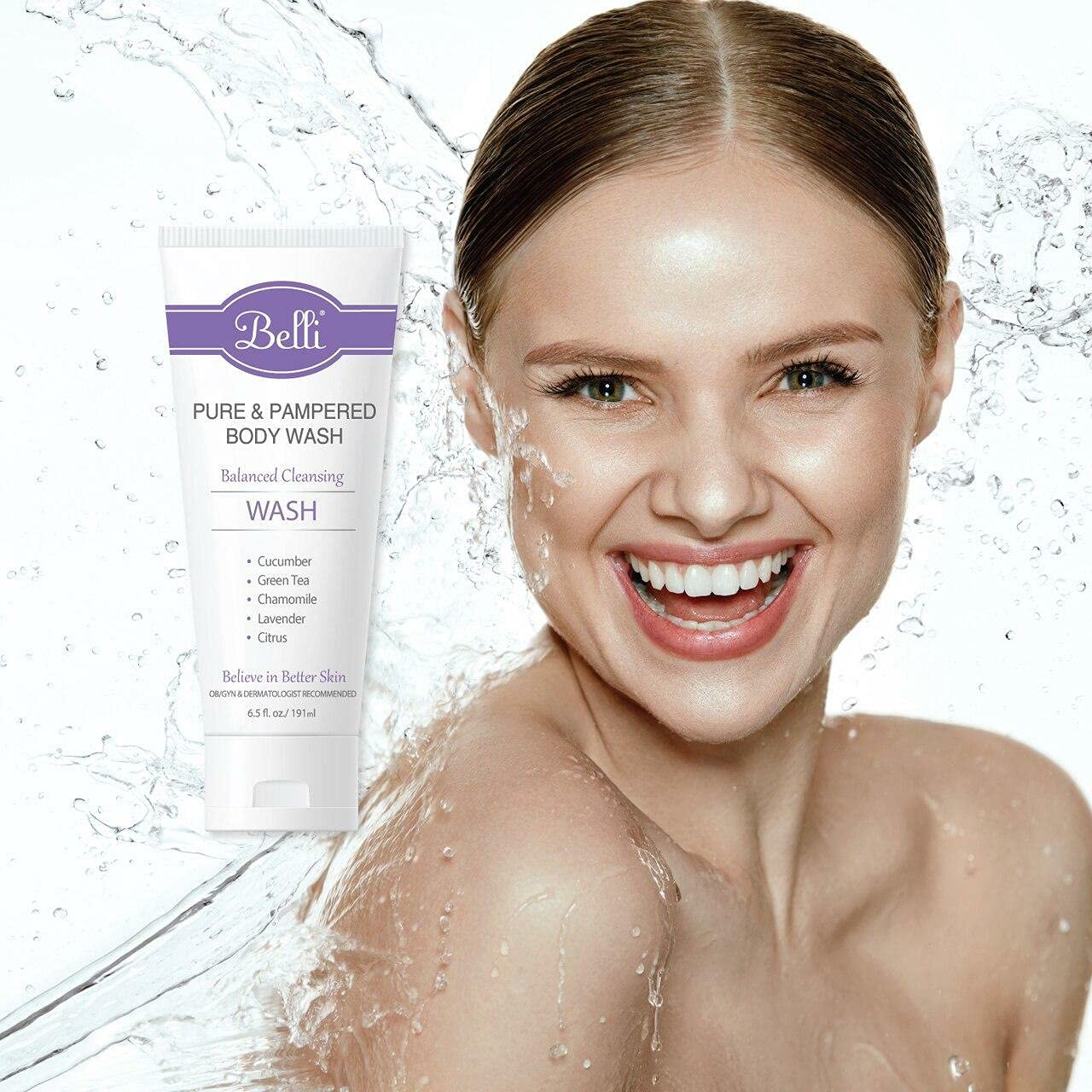 Belli Skincare Pure and Pampered Body Wash, Moisturizing Skin Cleanser, Contains Cucumber Green Tea Extracts, For All Skin Types, Dermatologist Beauty & Personal Care Belli