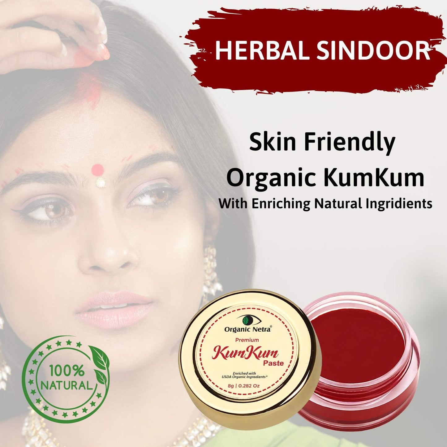 Organic Netra Sindoor/Kumkum Paste | Waterproof Long Lasting, Smudge Proof Sindoor | Pure and Natural Deep Maroon Colour, Long lasting | Enriched Beauty & Personal Care Organic Netra