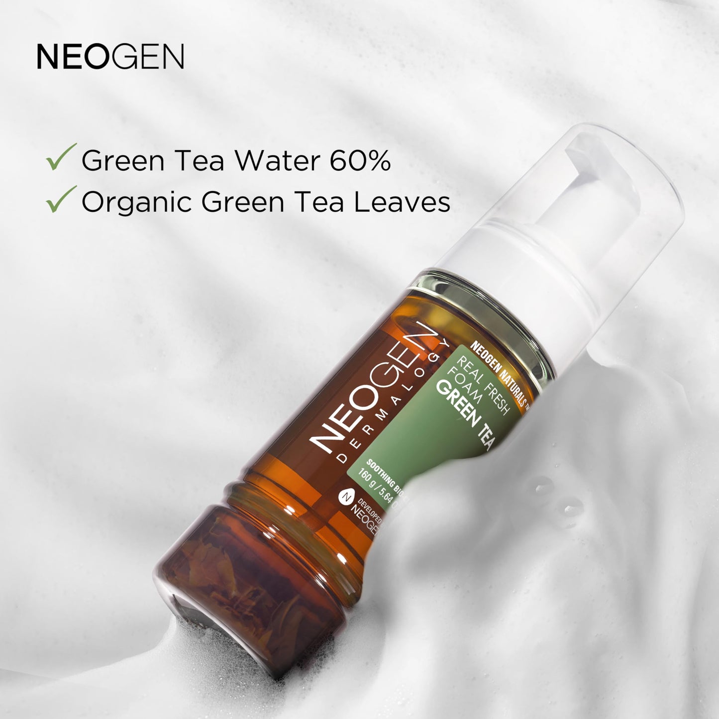 DERMALOGY by NEOGENLAB NEOGEN Real Fresh Foam Cleanser, Green Tea 5.6 Fl Oz (160g) - Soothing & Hydrating Gentle Cleansing Foam with Real Green Tea Beauty & Personal Care DERMALOGY by NEOGENLAB
