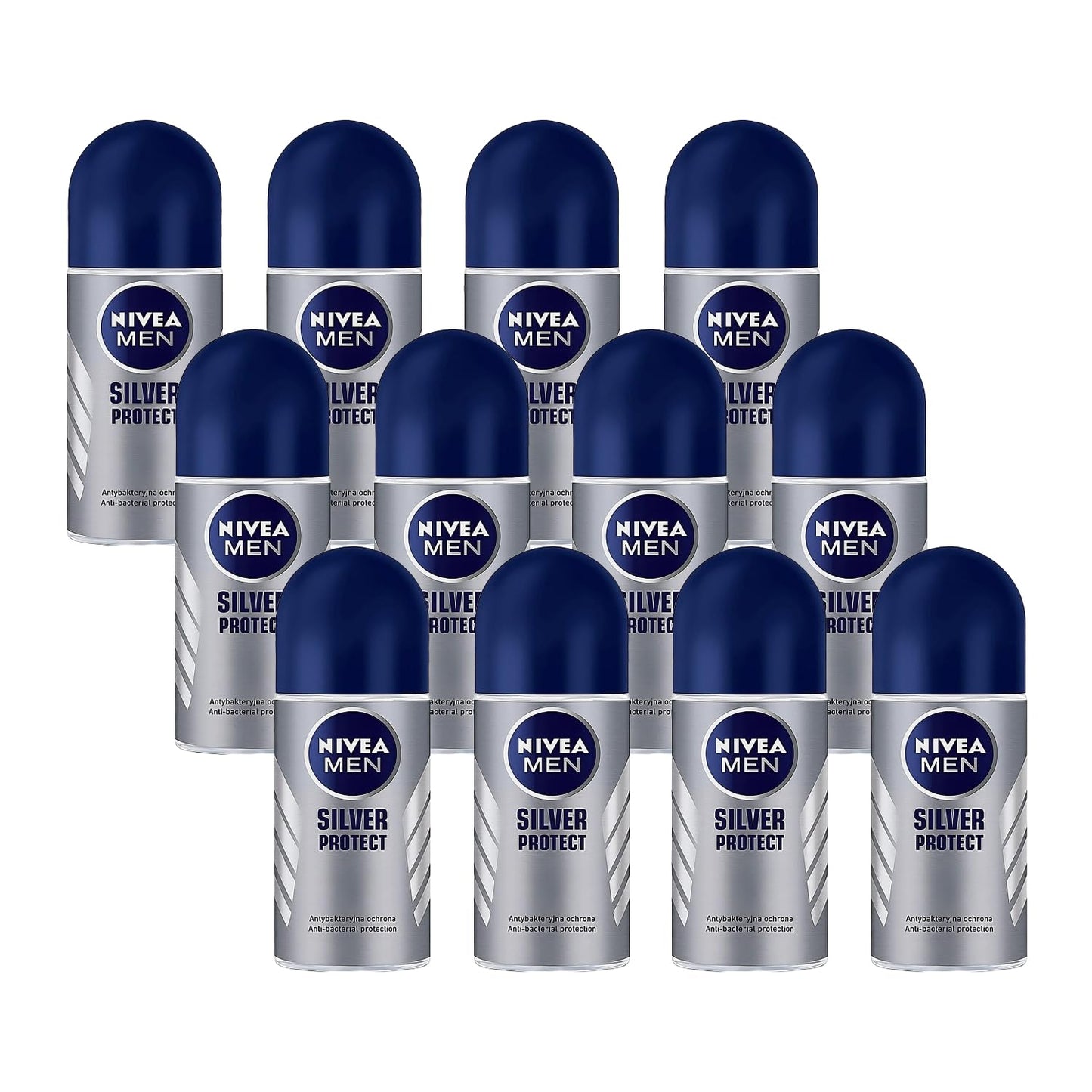 NIVEA MEN Silver Protect Roll-On Deodorant 50ml - Protection with Anti-Bacterial Silver Ions, Quick-Drying Formula, Alcohol-Free, Pack of 12 Beauty and Personal Care NIVEA