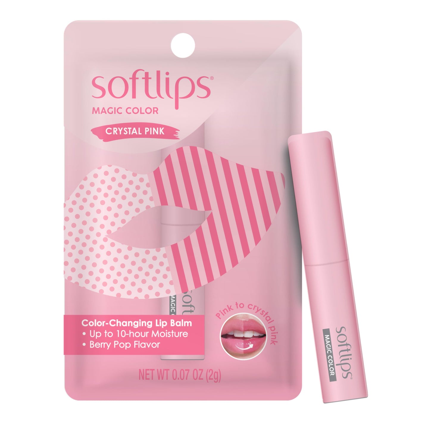 Softlips Magic Color Lip Balm, Crystal Pink Tint, Color-Changing Lip Care, Hydrating, 10-Hour Moisture for All-Day Softness, Berry Pop Flavor, 1 Tube Beauty and Personal Care SoftLips