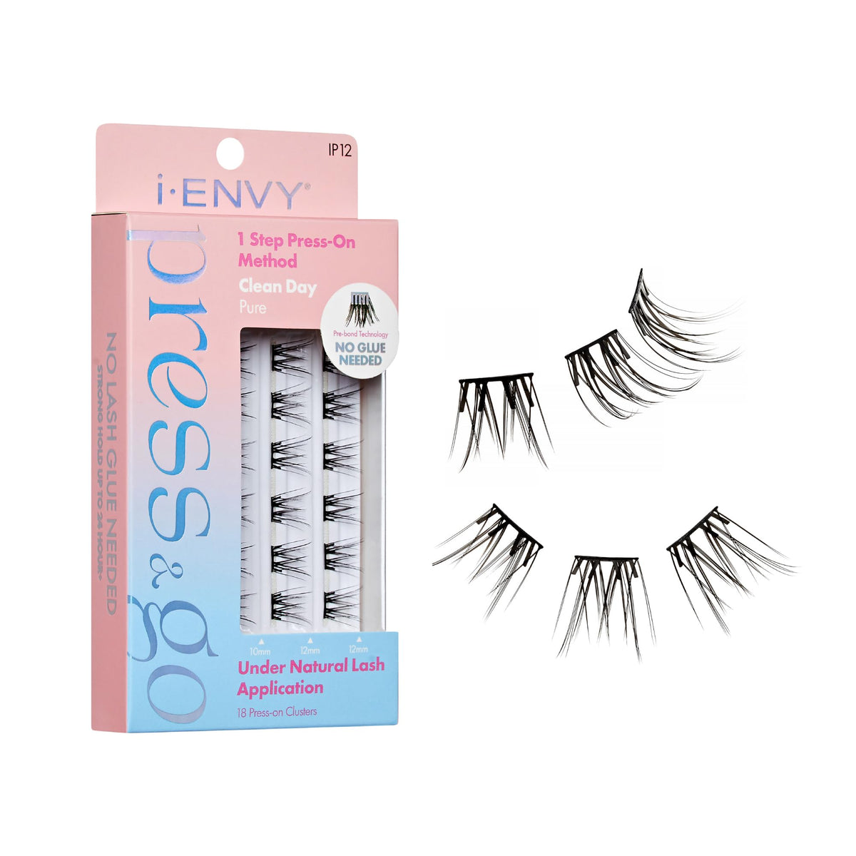 i-ENVY Press&Go Self-Adhesive Eyelashes, No Glue Needed False Eyelash Clusters, Easy Application 1 Step Press-On Lashes, No Damage or Residue (Clean