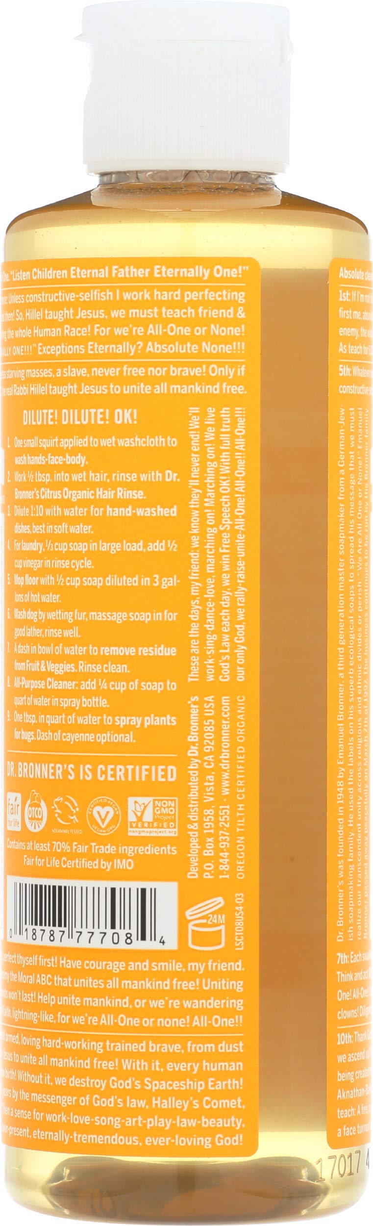 Dr. Bronner's Magic Soaps: Liquid Castile Soap, Organic Citrus 8 oz (2 pack) Beauty & Personal Care Dr. Bronner's