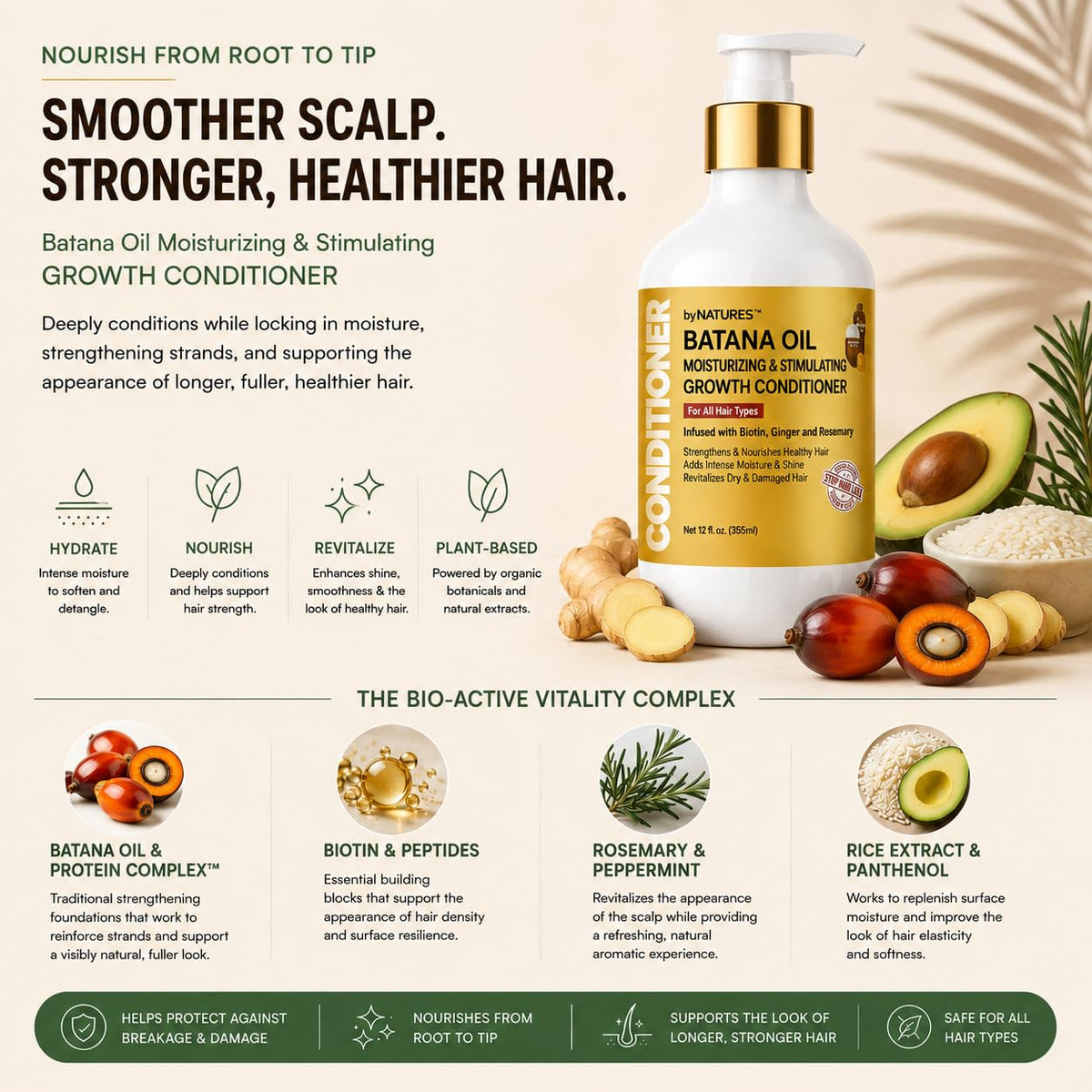 By Natures Batana Oil Growth Conditioner with Biotin and Rosemary, 12 Oz