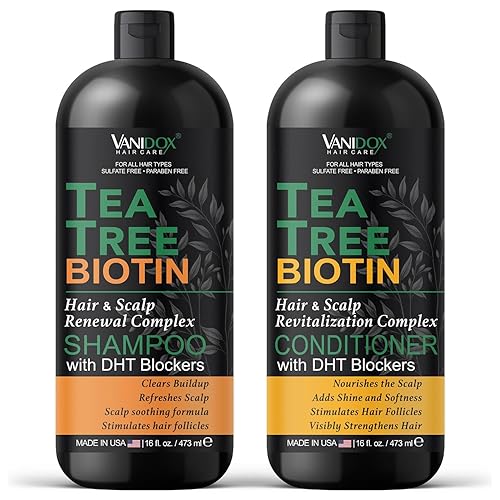 Tea Tree Oil Shampoo and Conditioner Set with Biotin, DHT Blockers, Itchy Scalp Relief, Supports Thicker-Looking Hair, Cleanses Dandruff & Buildup Beauty & Personal Care VANIDOX