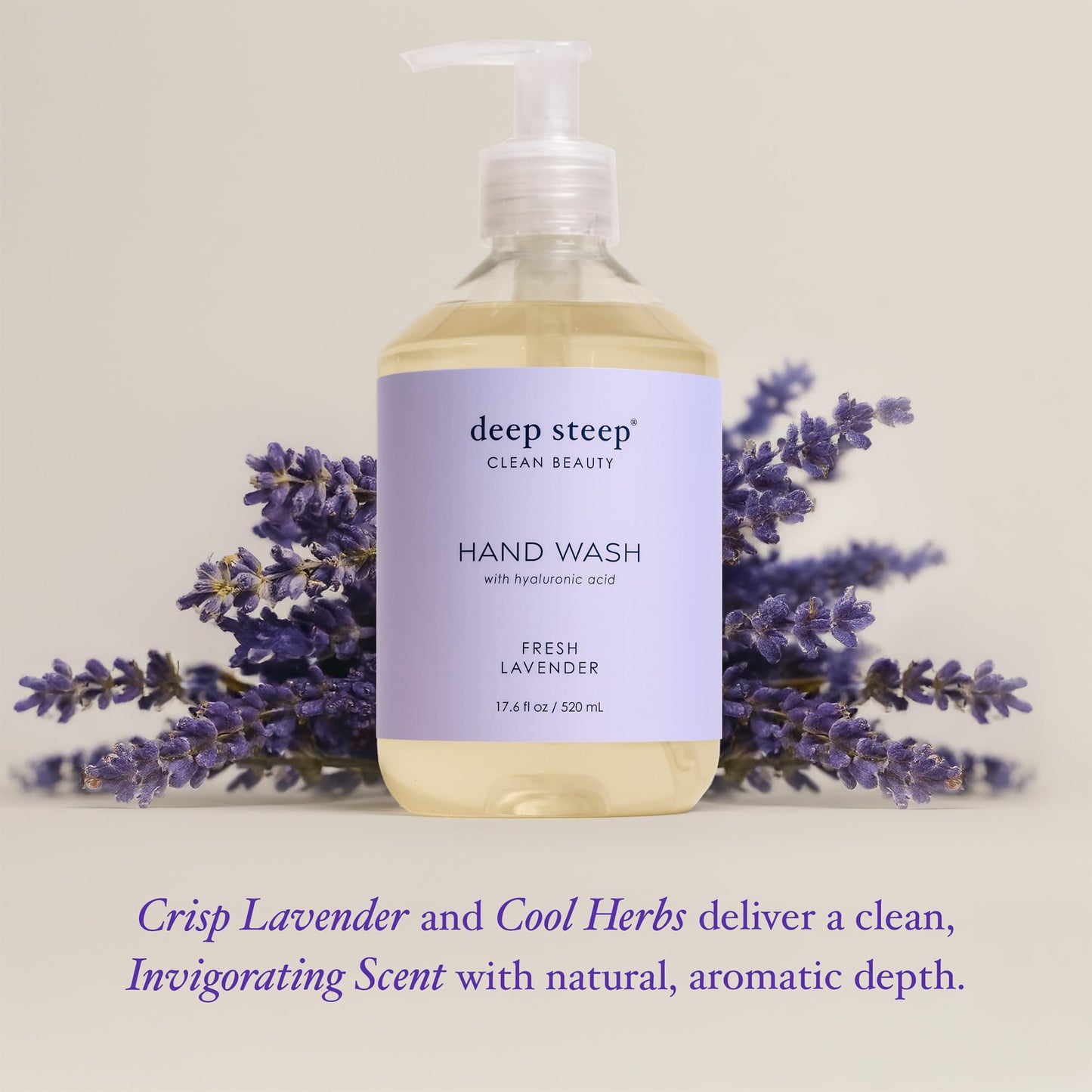 Deep Steep Liquid Hand Wash, Fresh Lavender, 17.6 oz - Moisturizing Cleanser with Olive Oil, Aloe Vera, Glycerin & Hyaluronic Acid - Vegan, Clean Beauty & Personal Care Deep Steep