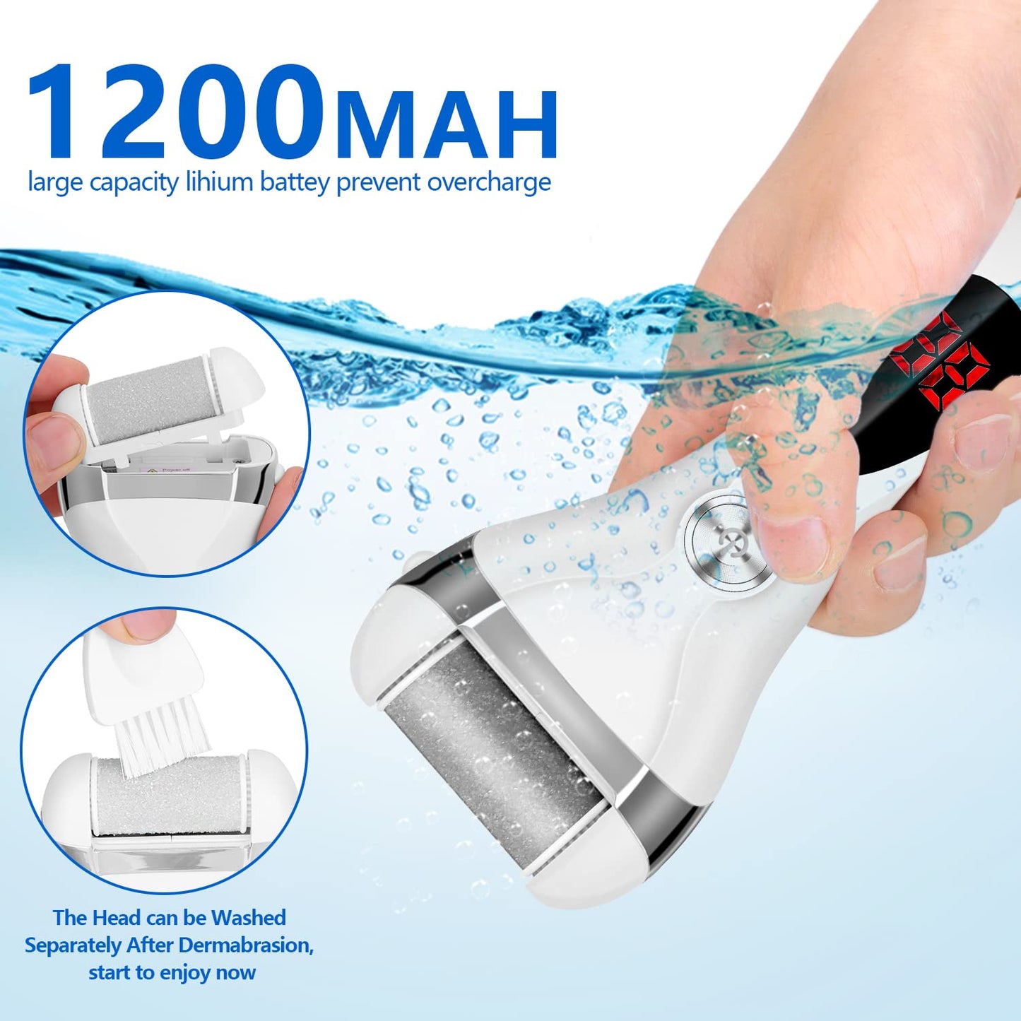 Electric Foot Callus Remover Kit, Elmchee Rechargeable Callous removers 3 Grinding Heads Waterproof Foot Scrubber File, Professional Pedicure Tools Beauty & Personal Care Elmchee