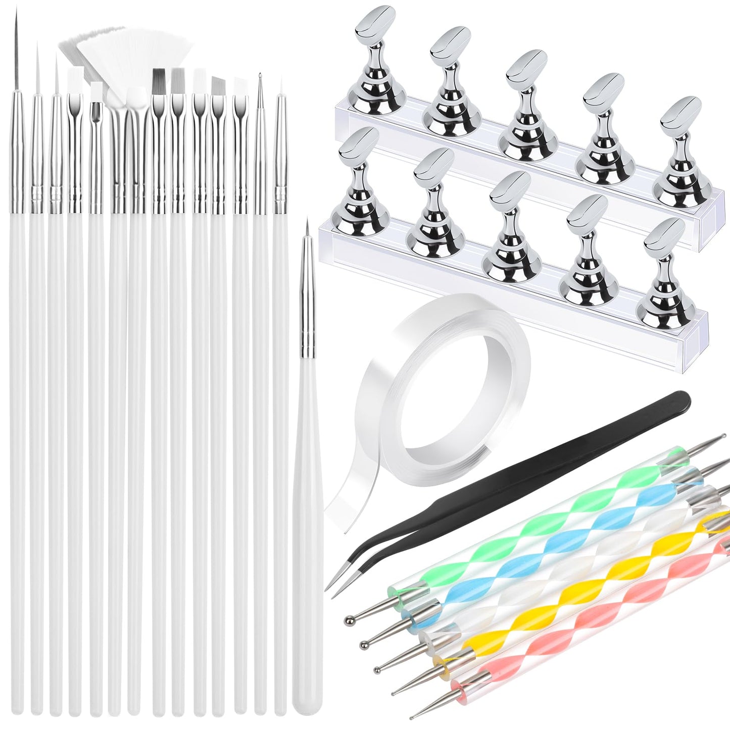 FANDAMEI Nail Art Tools, Nail Brush, 15 PCS Nail Art Brushes, 5 PCS Nail Dotting Tool, Nail Stand, Nail Holder For Painting Nails, Nail Tools, Nail Beauty and Personal Care Fandamei Default Title