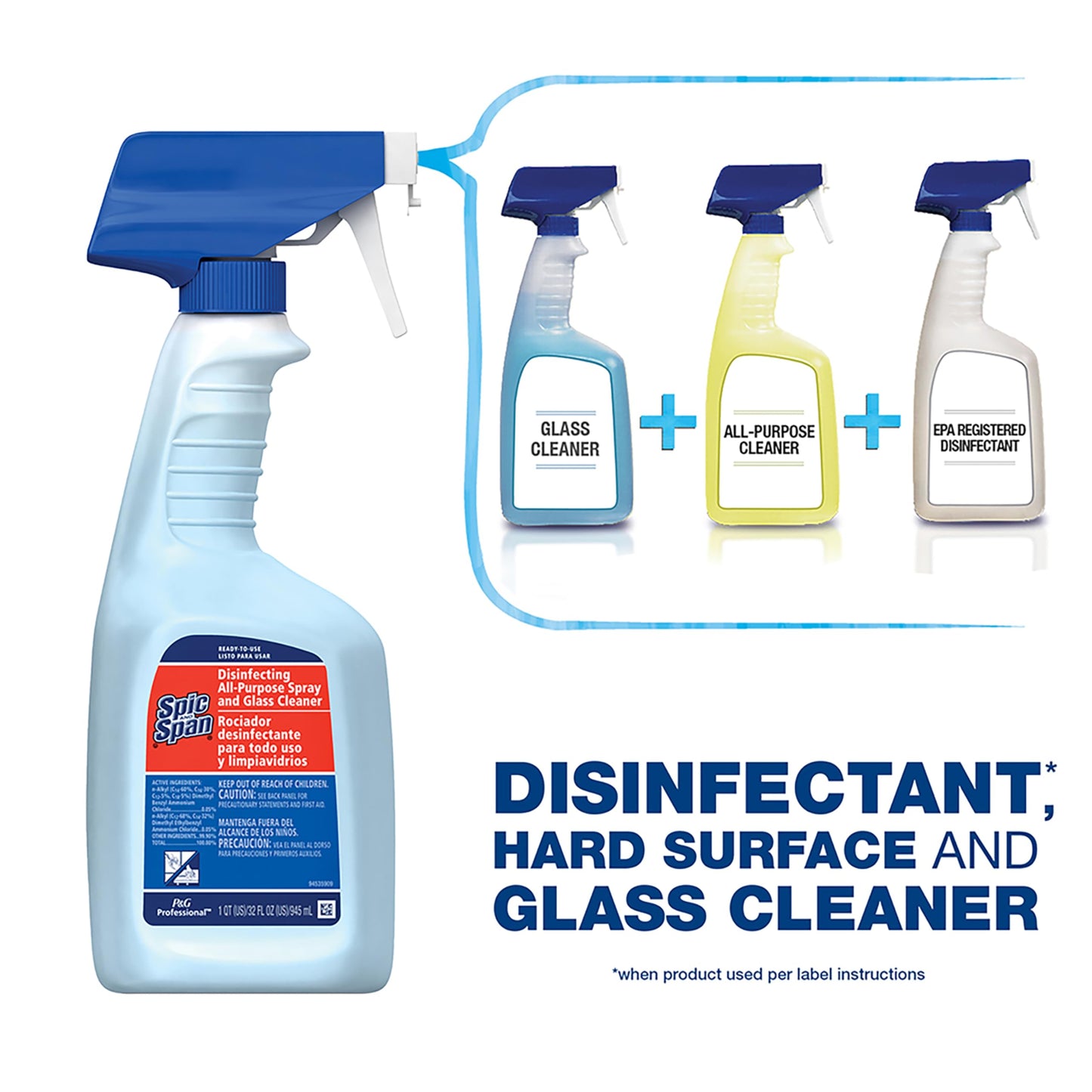 Spic and Span Disinfecting All-Purpose Spray and Glass Cleaner, Bulk Cleaning Spray Refills, Hospital Grade, 1 gal (Case of 3) Beauty & Personal Care P&G PROFESSIONAL