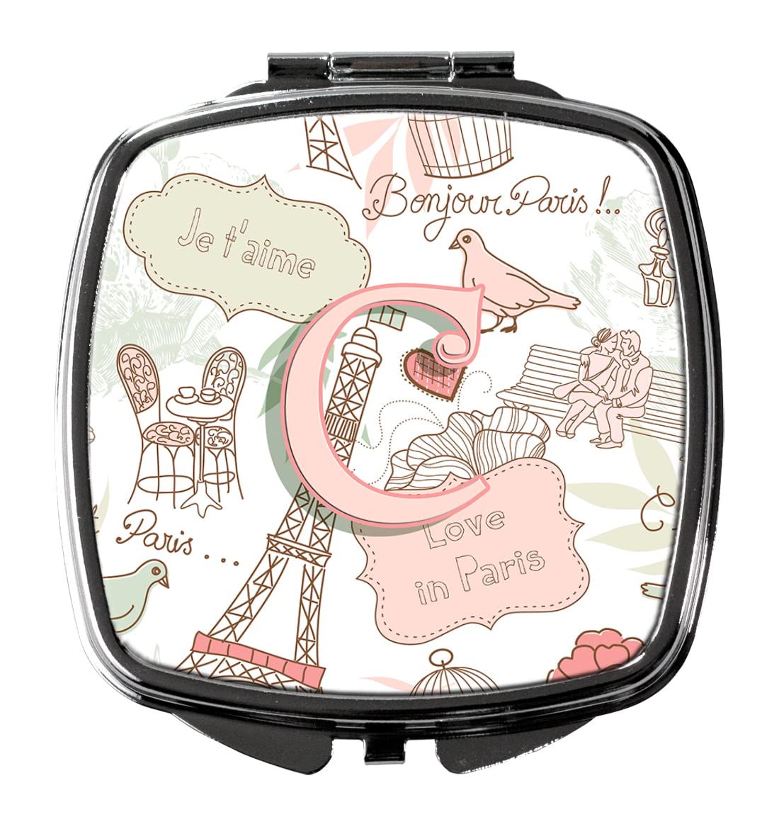 Caroline's Treasures CJ2002-CSCM Letter C Love in Paris Pink Compact Mirror Decorative Travel Makeup Mirror for Women Girls Gifts Pocket Makeup Mirror Beauty & Personal Care Caroline's Treasures