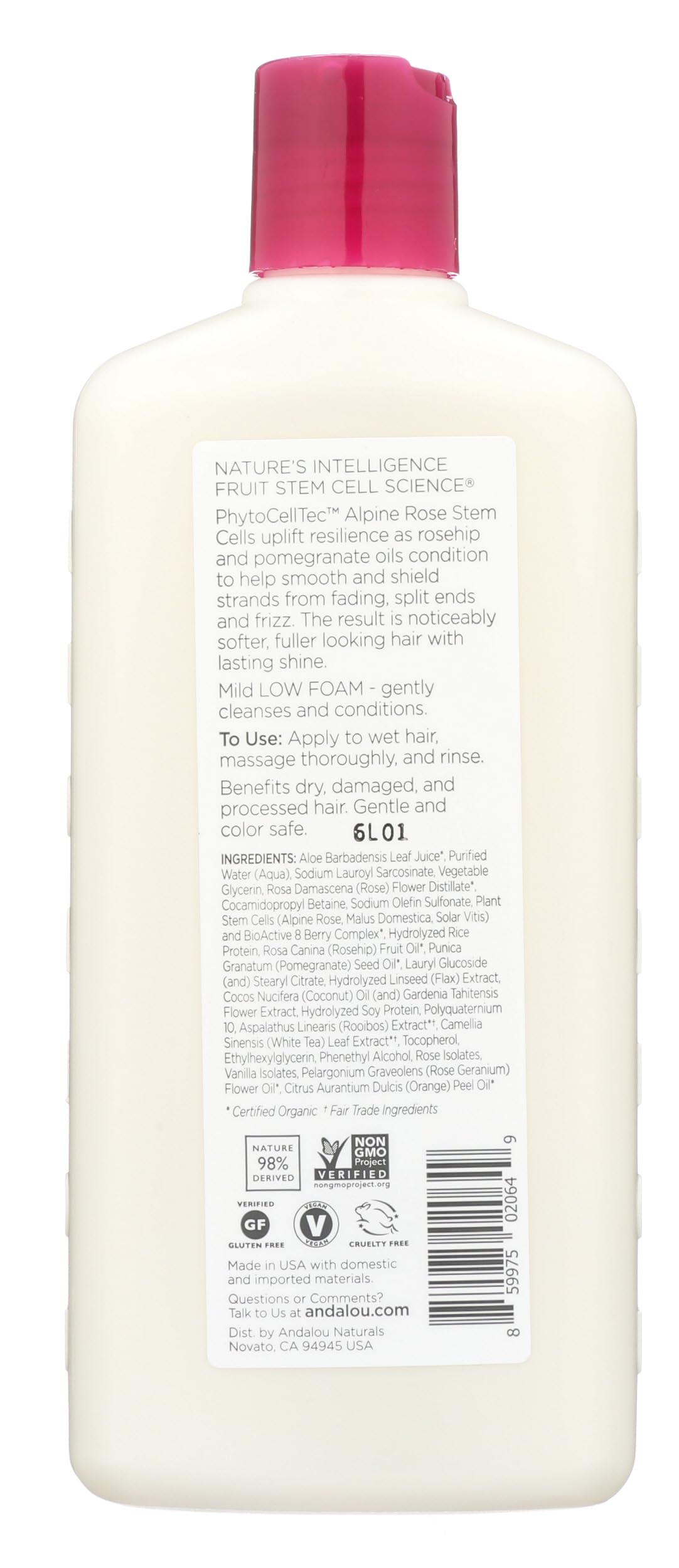 Andalou Naturals Shampoo Fluid Ounce, Complex Color Care 1000 Roses, 11.5 Fl Oz