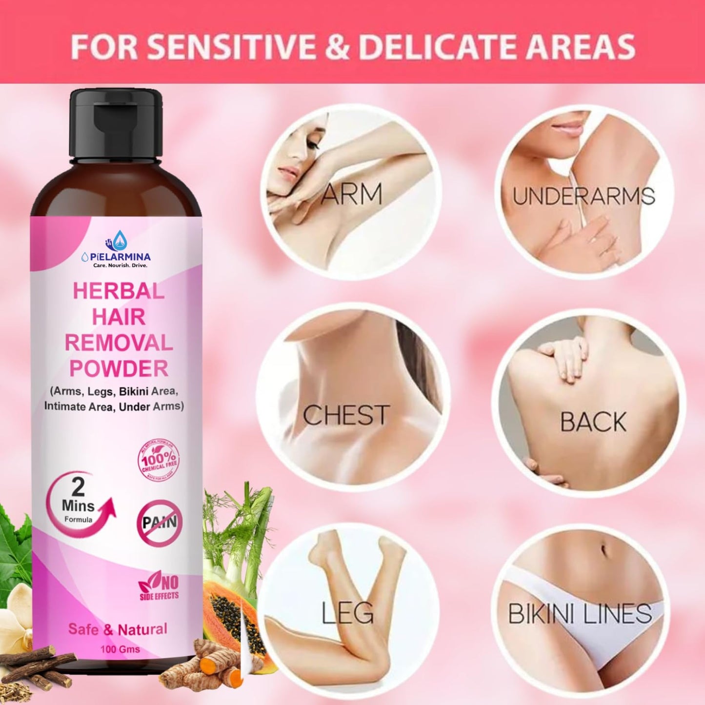 PÍELARMINA Hair Removal Powder - for Underarms, Bikini Area & Intimate Area - 2 Min Full Body Hair Removal for Men & Women Beauty and Personal Care PÍELARMINA