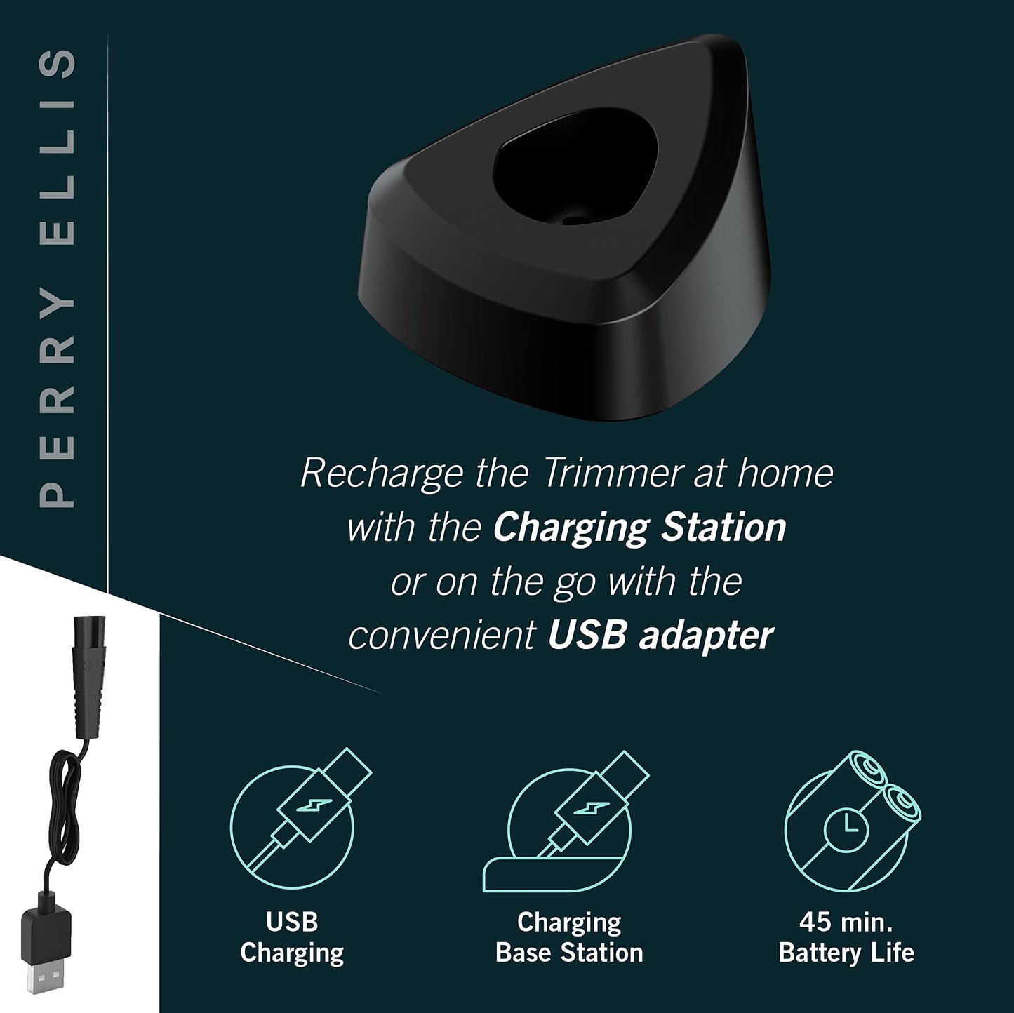 Perry Ellis Precision Trimmer for Men Cordless Electric Hair Clipper with Adjustable Dial 1-20mm, Beard & Mustache Grooming Kit, Charging Stand, USB Beauty and Personal Care Perry Ellis