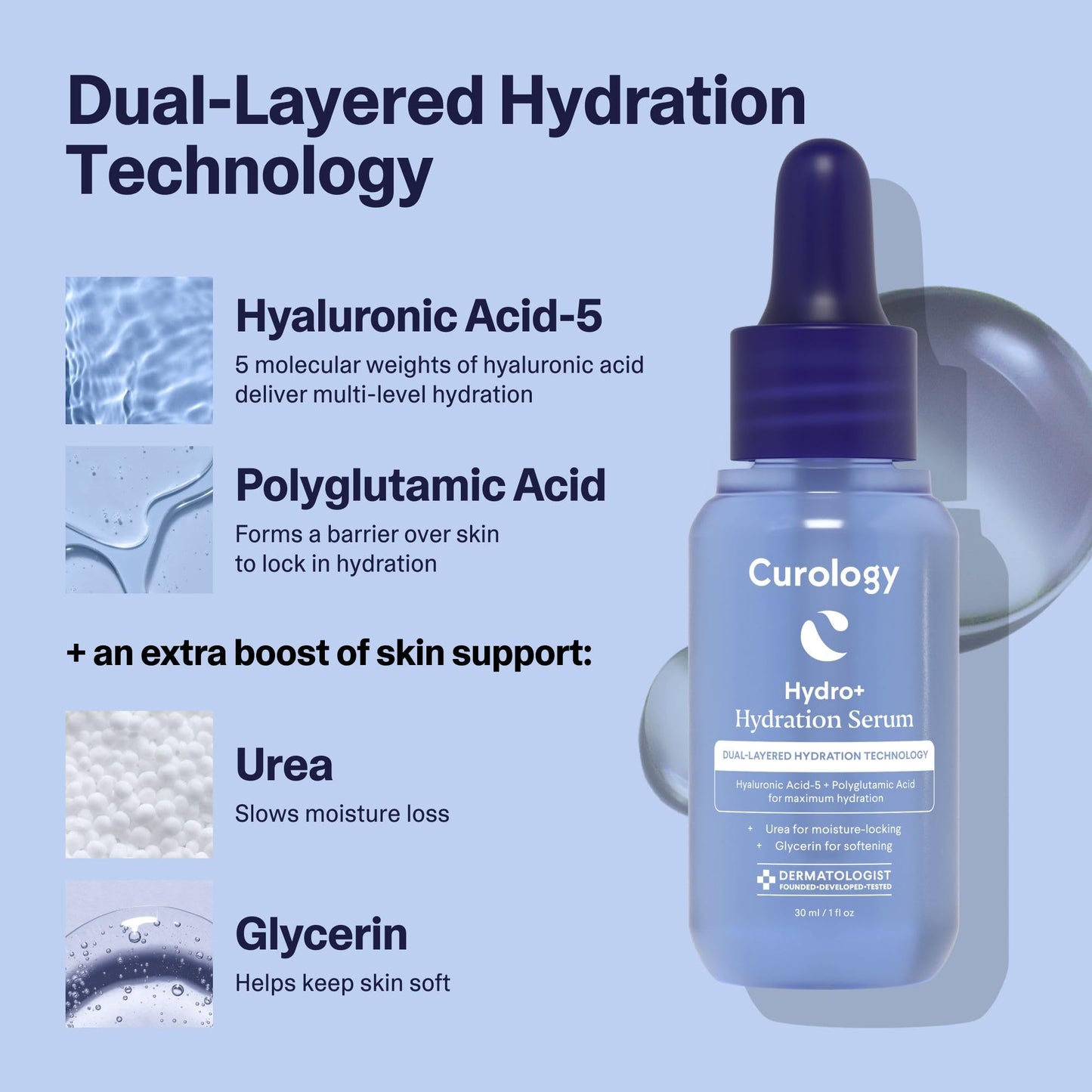 Curology Hydration Serum, Hyaluronic Acid-5 Complex Face Serum, Visibly Plumping, Smoothing, Hydrating Skin Care, 1 fl oz Beauty & Personal Care Curology