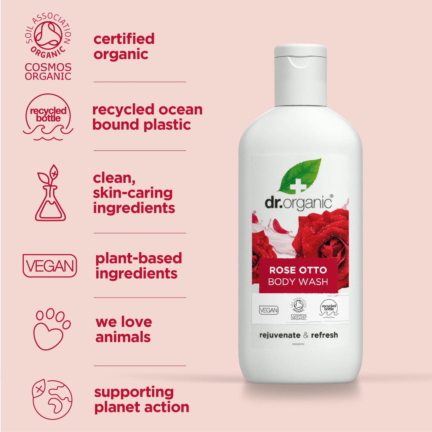 Dr Organic Rose Body Wash 250ml Beauty & Personal Care Dr. Organic