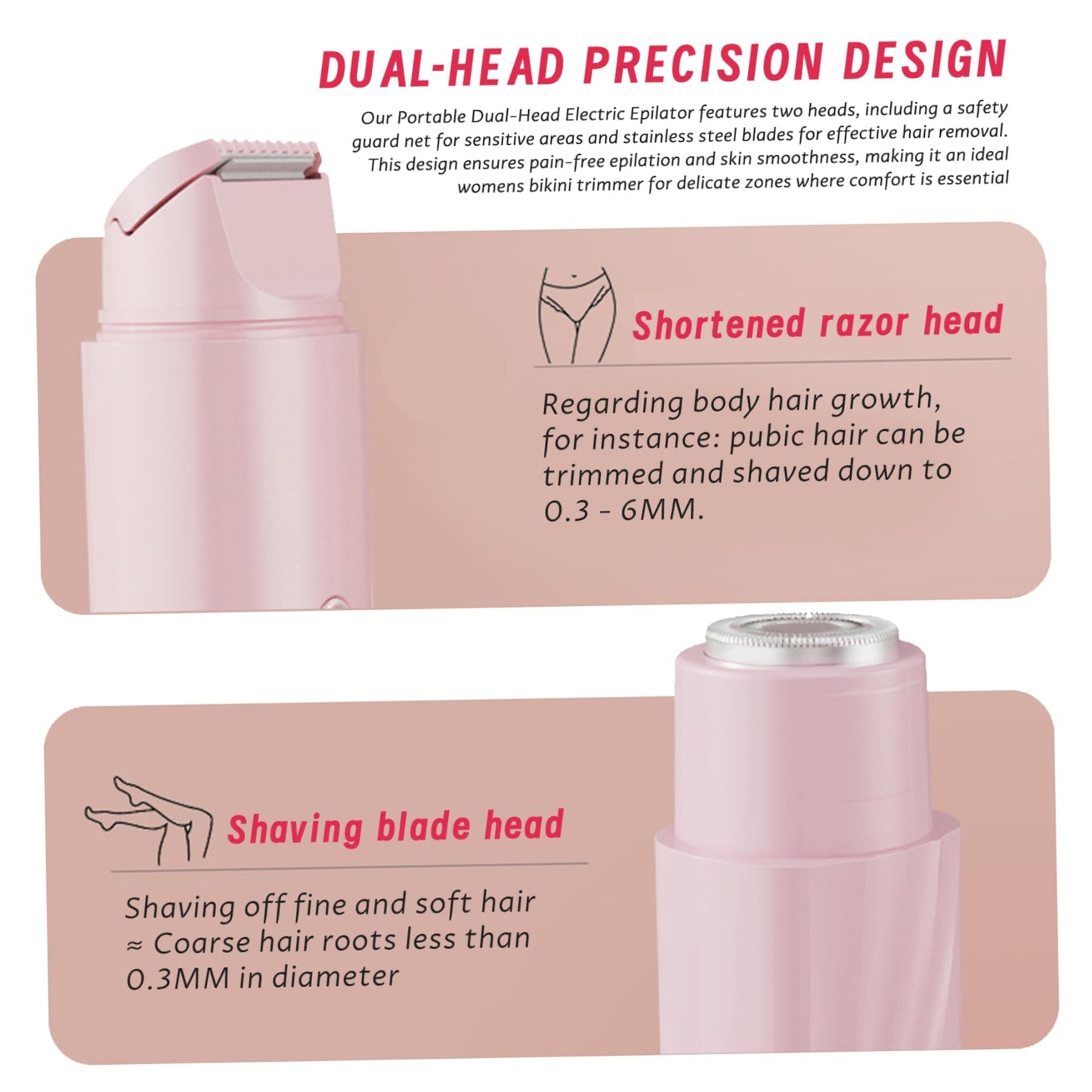 1PC Electric Bikini Trimmer for Women, 2 in 1 Ladies Electric Shaver, Washable Dual Head Shaver Women, Rechargeable Portable Bikini Trimmer for Legs Beauty and Personal Care Gcroet