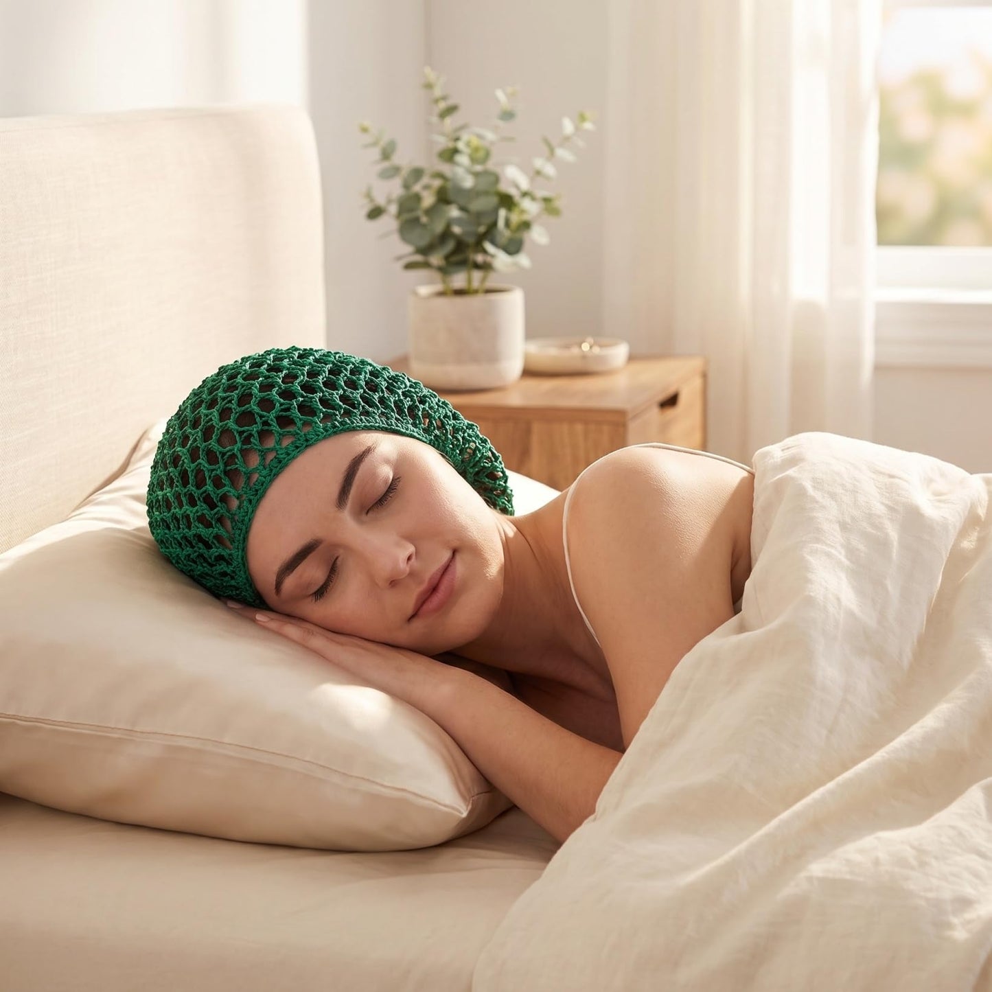 CALLARON 2Pcs Hair Net Cap - Crochet Mesh Cap, Rayon Handcraft Knit Snood Sleeping Caps for Women Girls(Green+Purple) Beauty and Personal Care CALLARON