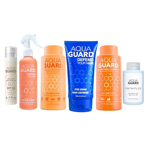 AQUA GUARD Swim Hair Rescue Bundle | Pre-Swim Protection & Post-Swim Repair Kit | Includes Hair Defense, Shampoo, Conditioner, Detangler, Hair Mask Beauty & Personal Care AQUA GUARD