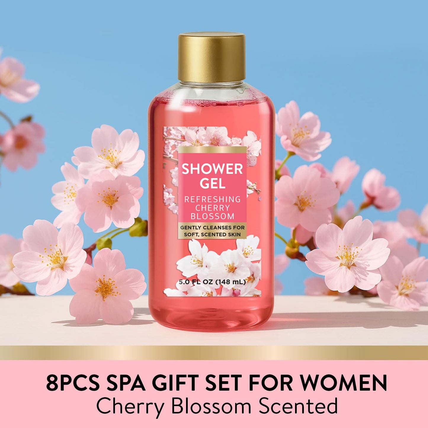 Gifts for Women 8pcs Cherry Blossom Spa Set, Bath and Body Self Care Gift Beauty and Personal Care BODY & EARTH