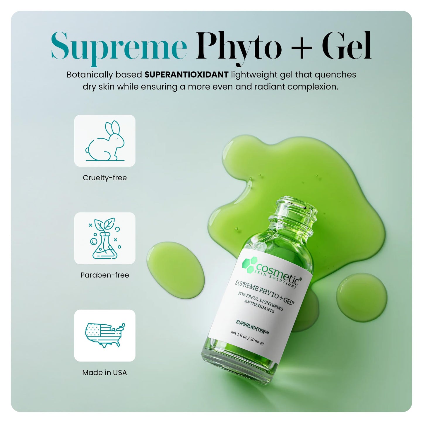 Supreme Phyto + Gel, Refreshing Botanical Antioxidant Serum with Hyaluronic Acid, Kojic Acid & Arbutin, Hydrating Facial Gel for Radiant & Nourished Beauty & Personal Care Cosmetic Skin Solutions