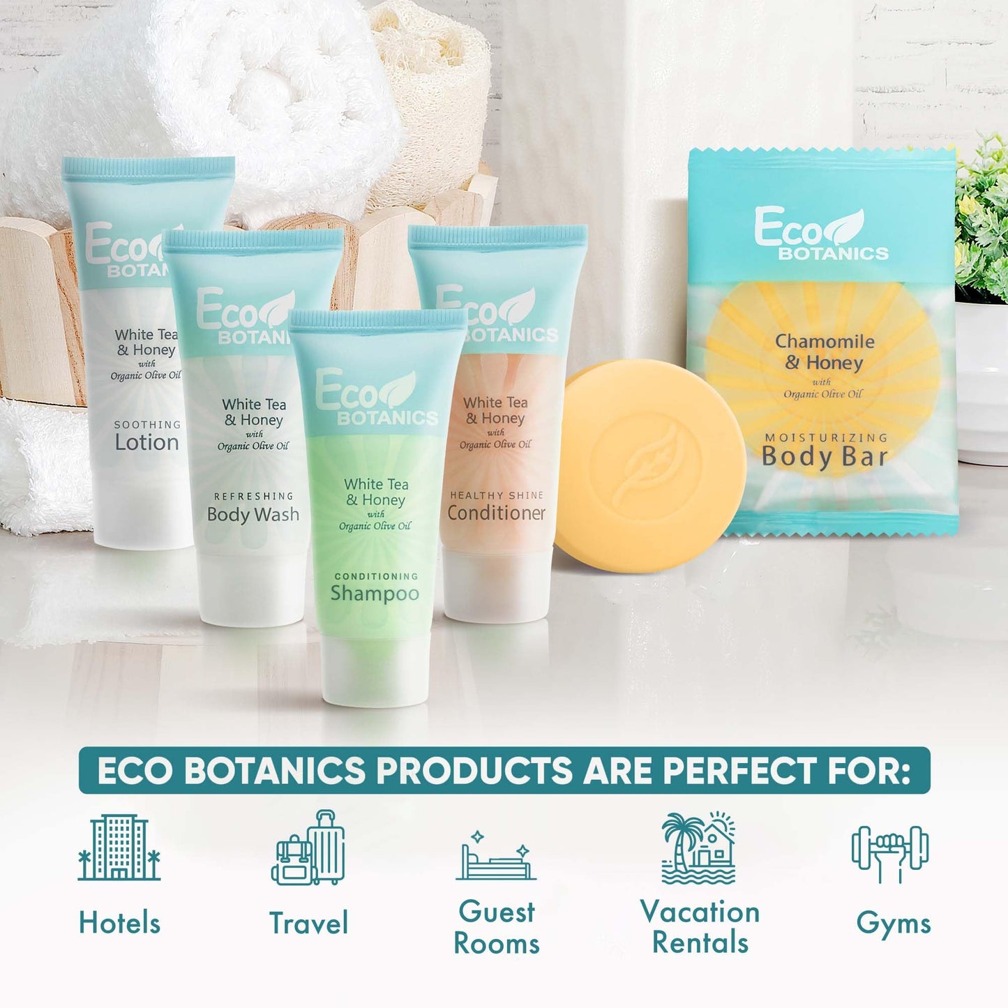 Travel Size Hotel Toiletry Set 75 Count 0.85 oz Bottles Guest Amenities for Airbnb Vacation Rentals and Short Term Rentals Paraben Free White Tea Beauty & Personal Care Terra Pure