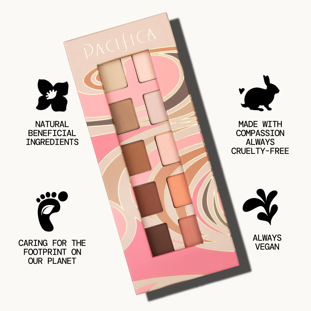 Pacifica Pink Nudes Mineral Eyeshadow Palette, 10 Neutral Shades, For Natural or Smoky Eye Look, Naked Eye Makeup, Longwearing & Blendable, Vegan,