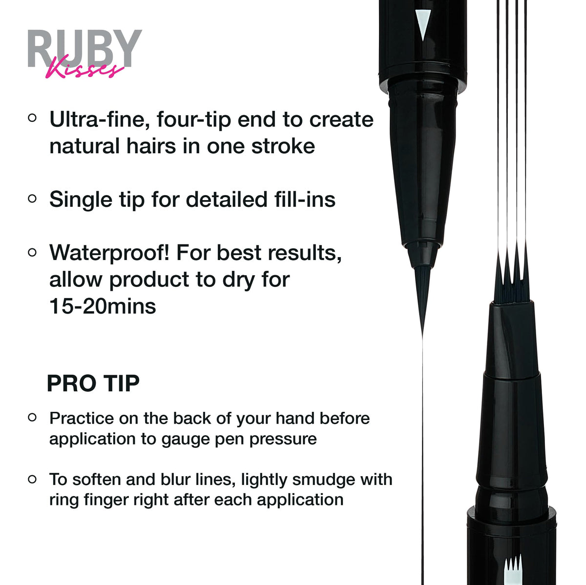 Ruby Kisses Go Brow Microblading Eyebrow Pen, Waterproof Eyebrow Pencil for Women, Dual-Ended Liquid Tattoo Brow Pencil with 4-Fork & Precise Brush