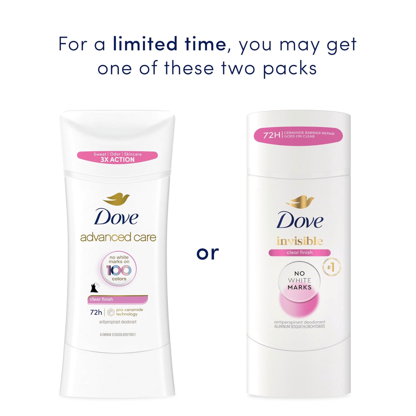 Dove Advanced Care Antiperspirant Deodorant for Women Clear Finish No White Marks 72 hour sweat and odor protection 2.6 oz Beauty and Personal Care Dove
