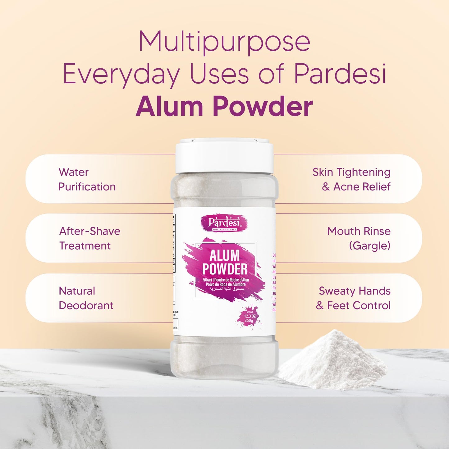Pardesi Alum Powder (Fitkari/Phitkari) 350g - Fine Potassium Alum for DIY Face Packs & Toner, Pore-Refining Skincare - Also for Pickling & Water Beauty and Personal Care PARDESI