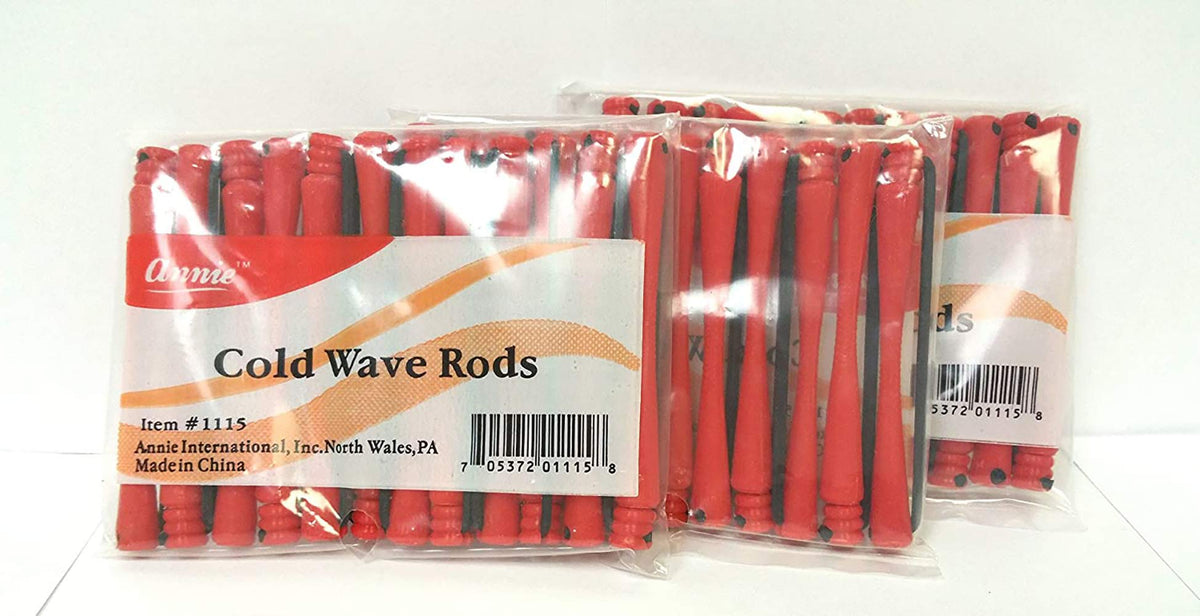 Annie 3 Packs of Cold Wave Rods - Short #1115 (12 Pieces per Pack, Red, Rubber, Flexi Rods, Hair Roller)