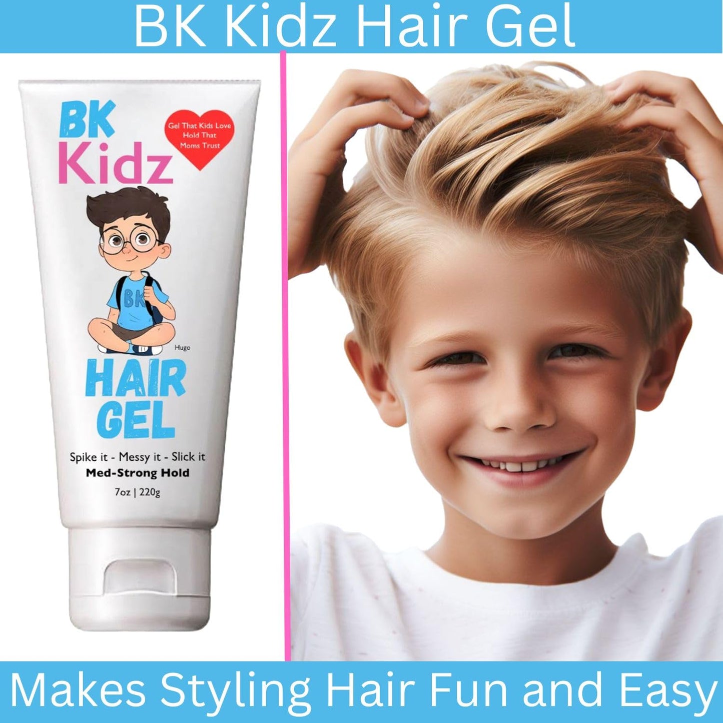 BK Kidz Boys Hair Gel 7 oz - Strong Hold for Kids & Toddlers, Spike It, Messy It, Slick It Styling, No Flake All-Day Hold Beauty & Personal Care Bonsai Kids Hair Care