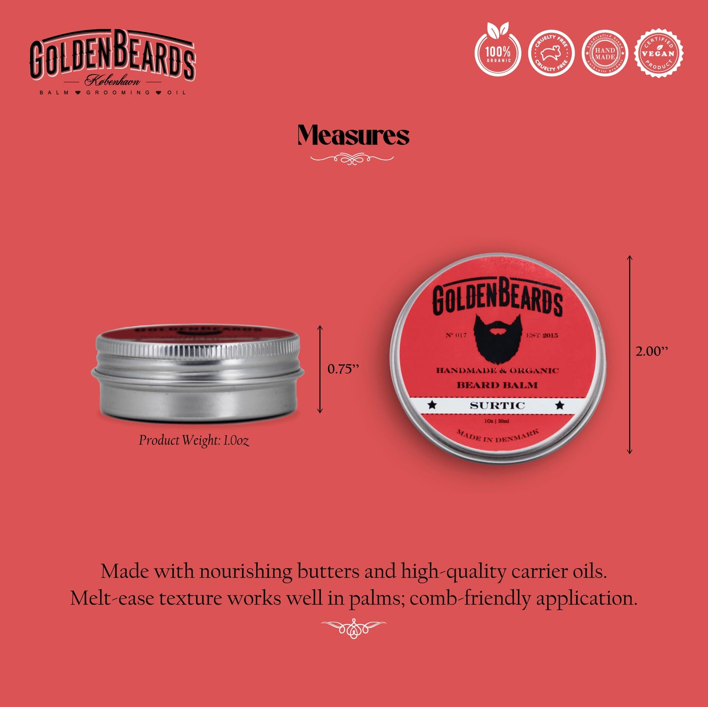 Golden Beards Organic Beard Balm Surtic - Lime, Peppermint & Menthol Blend with Shea & Beeswax - 30ml / Vegan Styling & Softening Balm, Handmade in Beauty and Personal Care Golden Beards Kobenhavn BALM GROOMING OIL