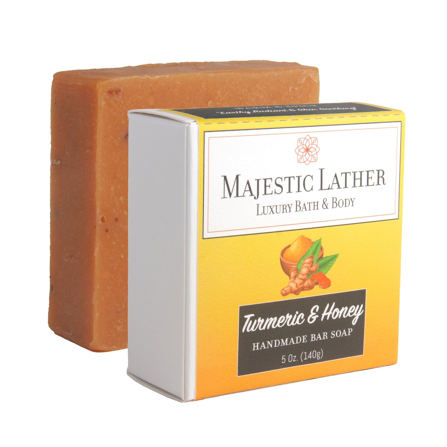 Turmeric & Honey Luxury Handmade Bar Soap for Face & Body. Gentle Cleansing, Soothing, Moisturizing & Nourishing - Shea Butter & Natural Oils. Cold Beauty & Personal Care Majestic Lather