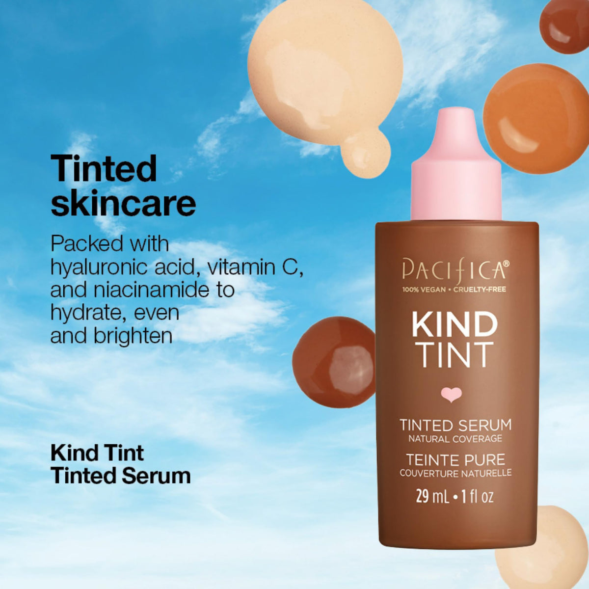 Pacifica Tinted Moisturizer - Kind Tint Serum, Lightweight Hydrating Foundation with Vegan Collagen & Hyaluronic Acid for Dewy Glow, Buildable