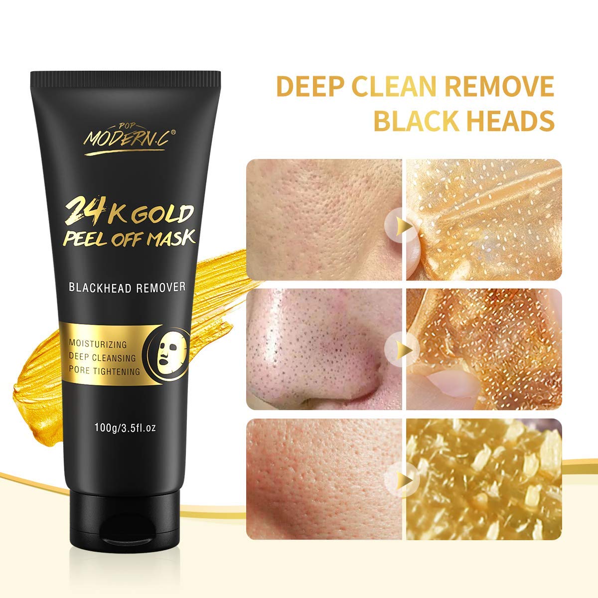 Blackhead Remover Mask, 24K Gold Peel Off Mask, Gold Facial Mask Anti-Aging, Deep Cleansing, Reduces Fine Lines? Wrinkles Great for All Skin, Beauty & Personal Care POP MODERN.C