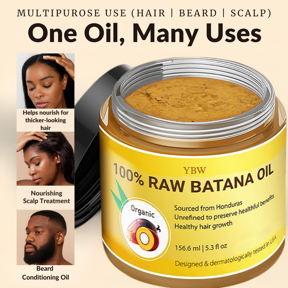 Raw Batana Oil for Hair Growth by Dr. Sebi Organic Raw Honduras Oil - 100% Pure & Natural Botana Paste for Thicker, Stronger Hair for Men and Women Beauty & Personal Care YBW
