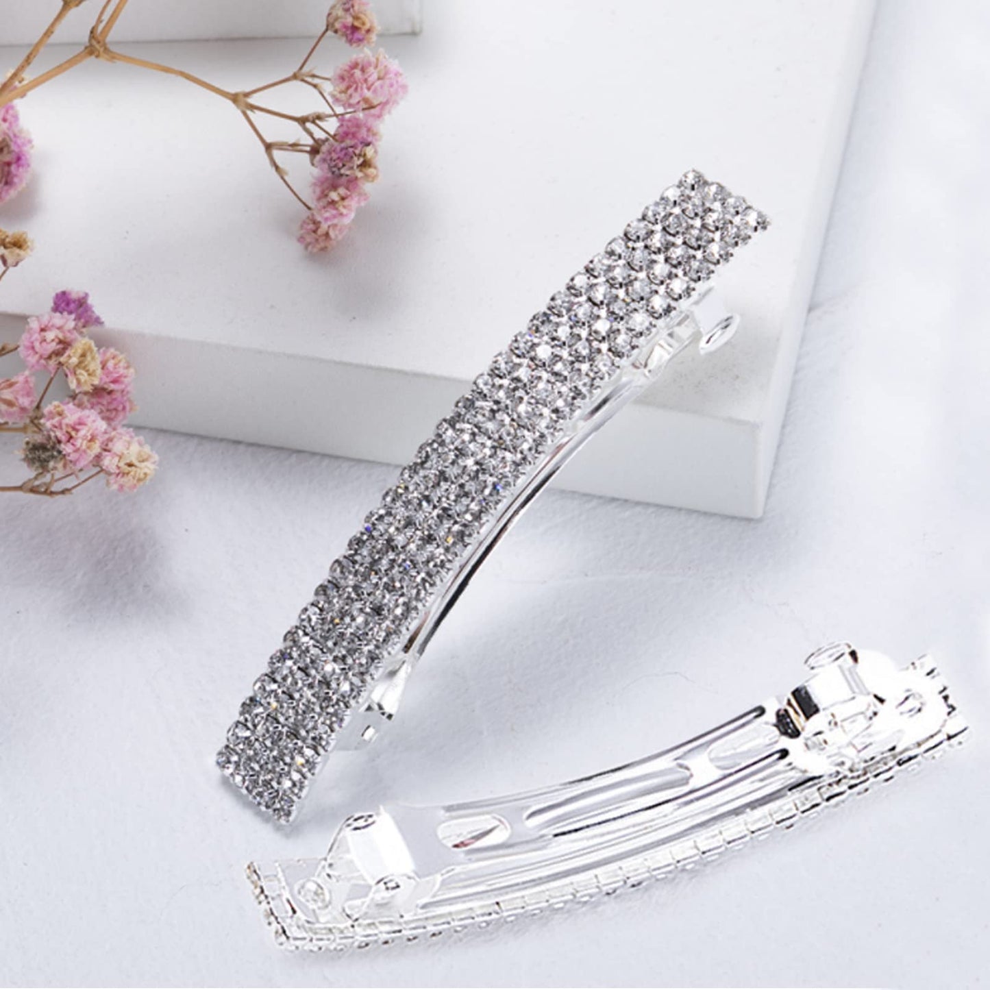 Meisuitd Crystal Hair Barrette 2 Pcs Sparkly Rhinestone Hair Clip French Design Bridal Fashion Gorgeous Bling Rhinestone Hair Clips Ponytail Holder Beauty & Personal Care Meisuitd