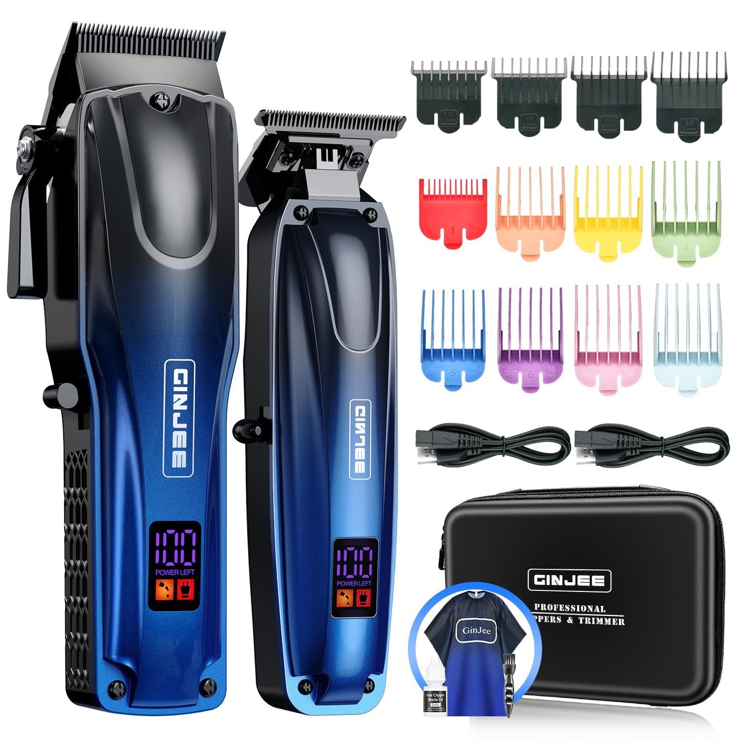 GinJee Professional Hair Clippers for Men Cordless & Corded - Rechargeable Barber Clipper & Trimmer Set with Fade Lever for Home Haircuts, Grooming Beauty and Personal Care GinJee
