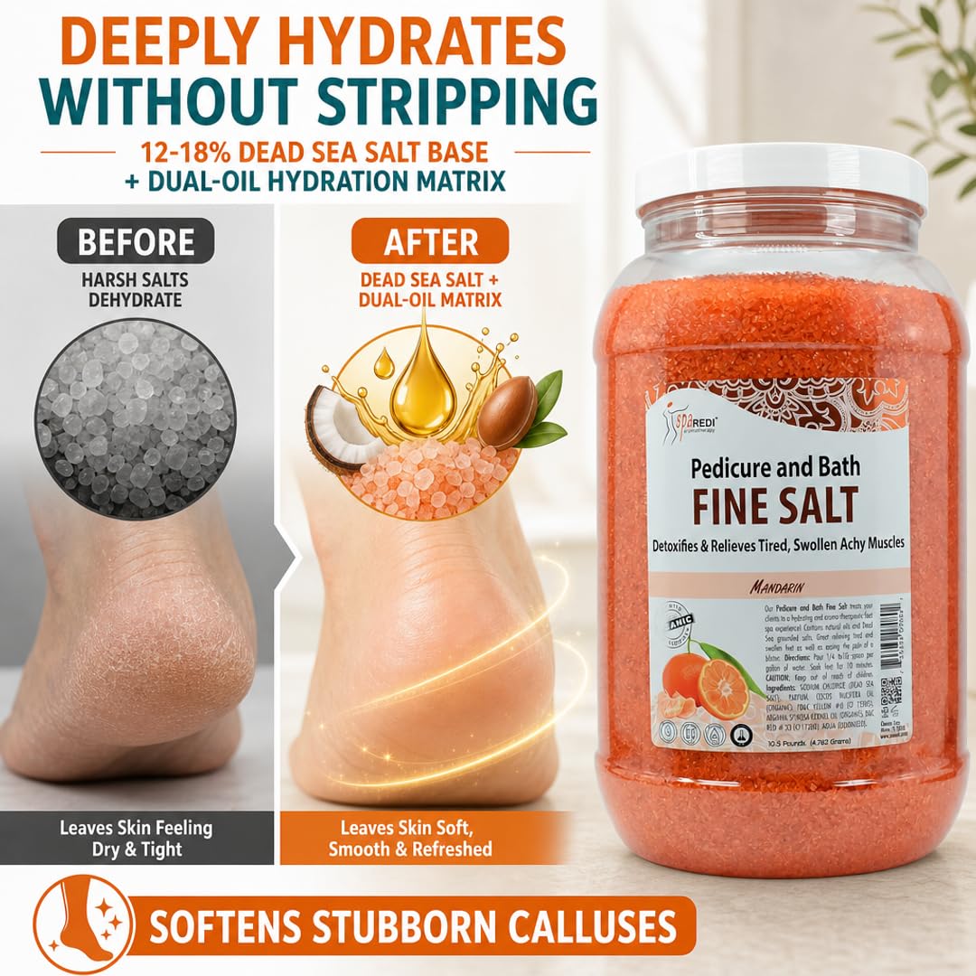 SPA REDI - Detox Foot Soak Pedicure and Bath Fine Salt, Mandarin, 128 Oz - Made with Dead Sea Salts, Argan Oil, Coconut Oil, and Essential Oil Beauty and Personal Care SPA REDI
