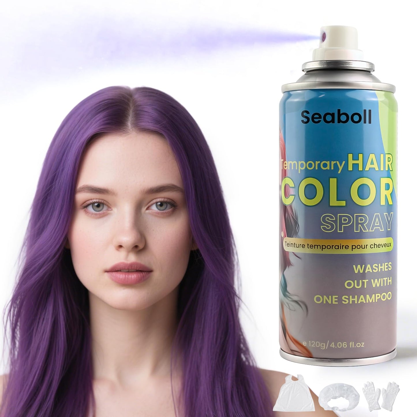 Purple Hair Spray, Seaboll Temporary Hair Color Spray for Kids Women Men-4.06 oz-Safe Non Sticky Washable One Day Hair Dye Spray,Disposable Beauty & Personal Care Seaboll