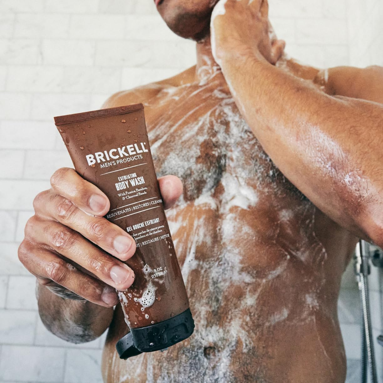 Brickell Men's Exfoliating Body Wash, Body Scrub and Gel Wash to Cleanse and Reveal Fresh, Clear Skin, With Bamboo, Charcoal, and Pumice, 8oz, Fresh Beauty & Personal Care Brickell Men's Products