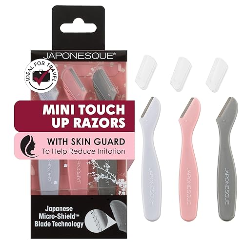 JAPONESQUE Mini Touch Up Razors - Travel Size Dermaplaning Tool Set - 3 Piece Mini Travel Razor Kit, One Blade Fixed Dermaplane Razor For Women Beauty & Personal Care JAPONESQUE