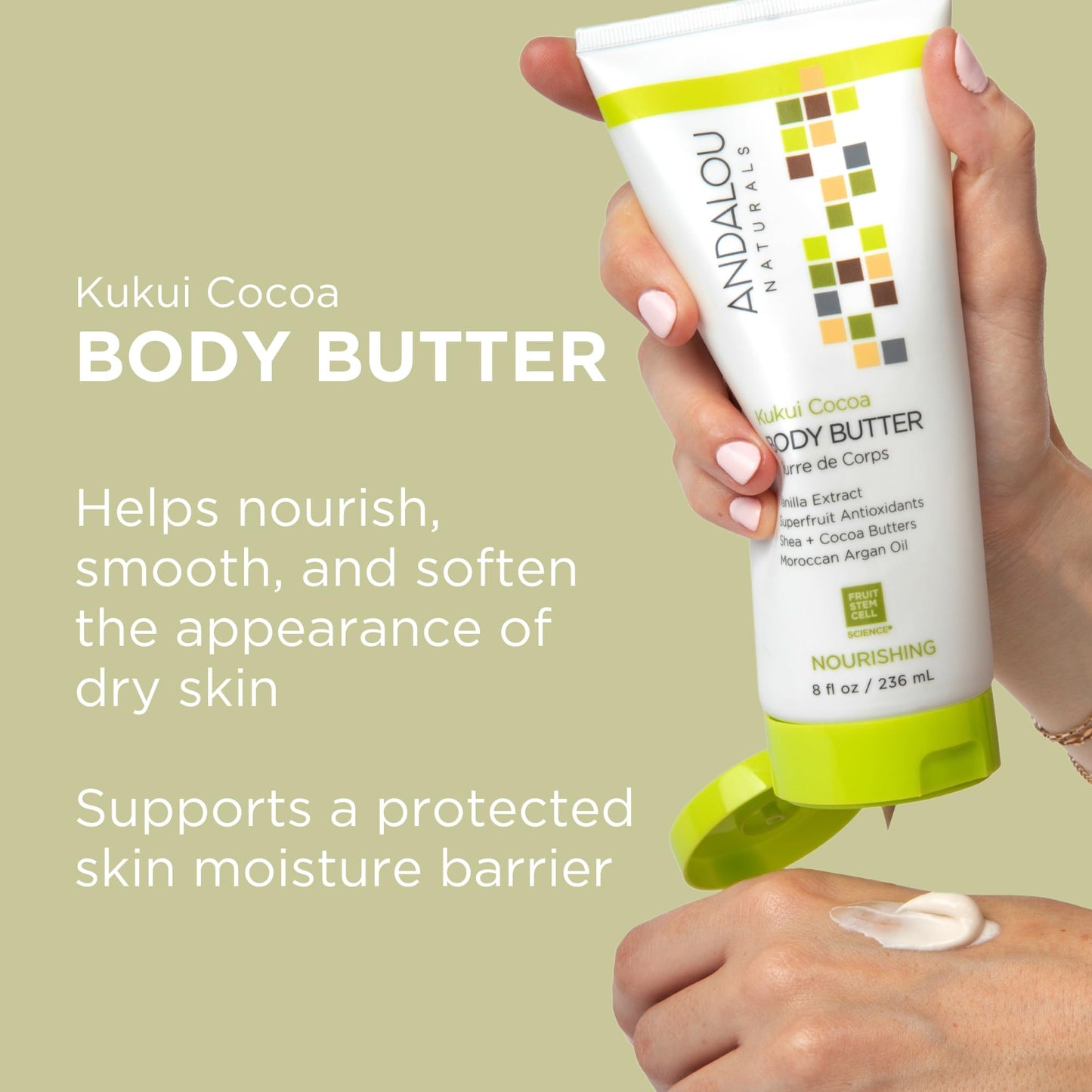 Andalou Naturals Body Butter, Kukui Cocoa Nourishing Body Cream, 8 Oz, Shea Butter, Cocoa Butter & Argan Oil for Dry Skin, Vegan Beauty & Personal Care Andalou Naturals