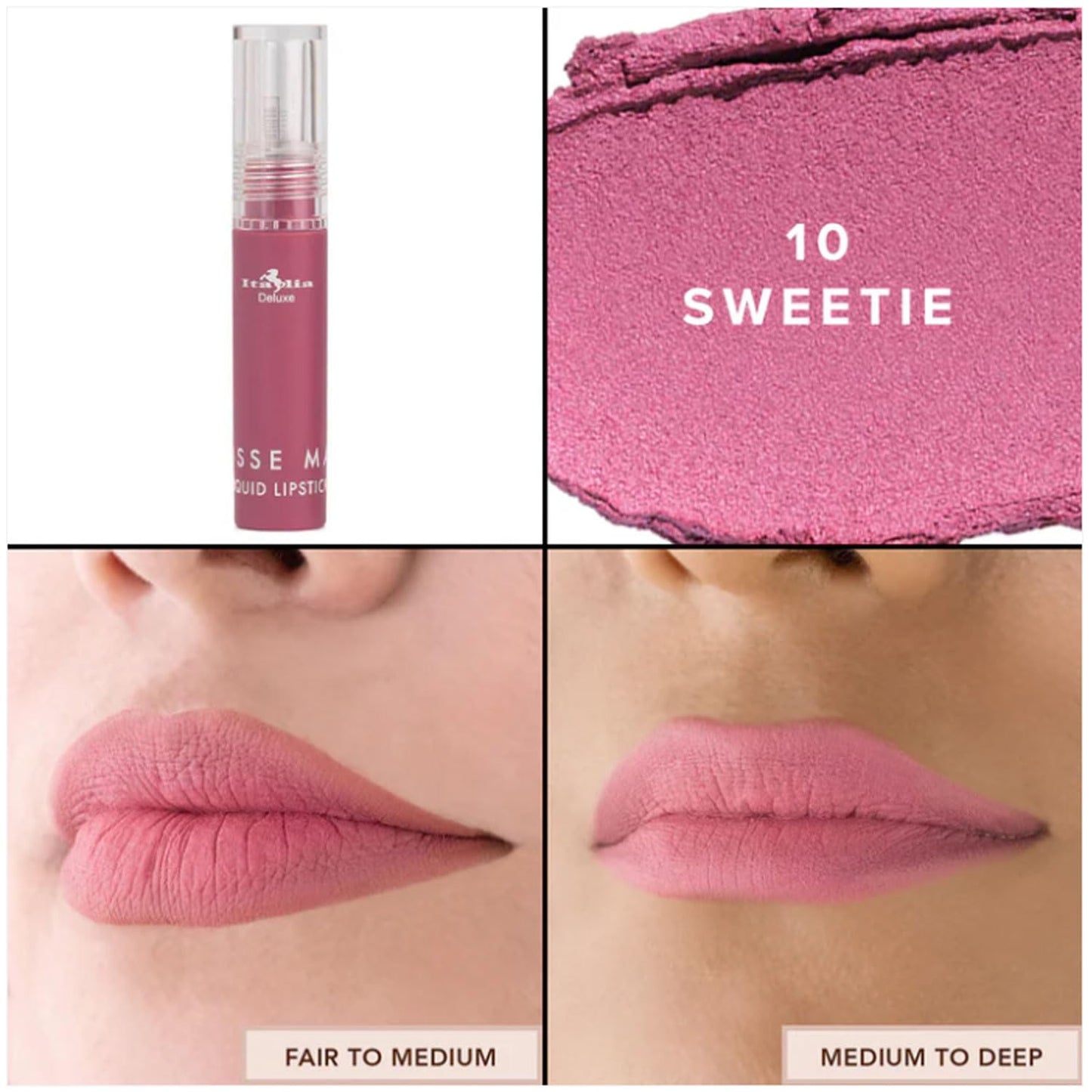 Italia Deluxe Pick 1 Mousse Matte Liquid Lipstick Comfortable Velvet Finish & Zipper Bag (190-10 : SWEETIE, Full Size) Beauty & Personal Care Italia Deluxe