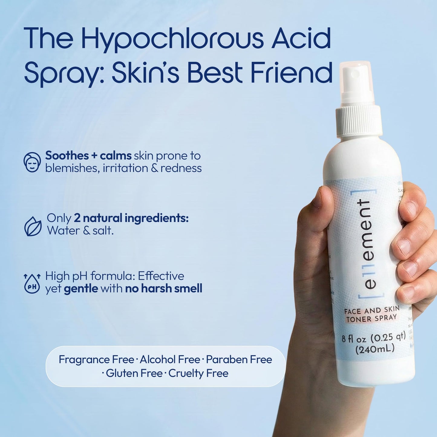 e11ement Hypochlorous Acid Spray for Skin, HOCl Facial Mist & Body Spray, Skin Cleanser for Face, Acne Prone & Sensitive Skin, Fragrance Free, All Beauty and Personal Care e11ement