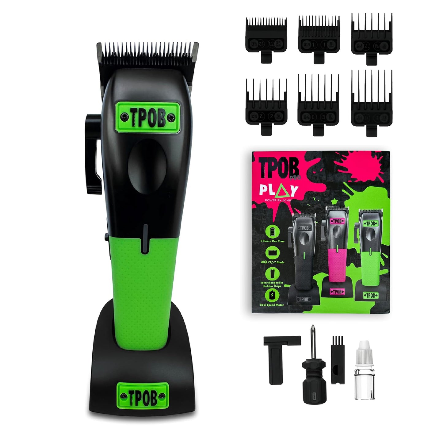 TPOB Play Barber Hair Clippers for Men 7500 RPM with Rubber Grips (Black/Green/Pink) Beauty and Personal Care TPOB Default Title