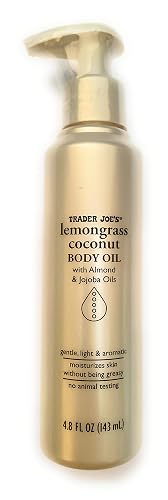 Trader Joes Lemongrass Coconut Body Oil with Almond and Jojoba Oils 4.8 FL OZ (143 ml) Beauty & Personal Care Trader Joe's