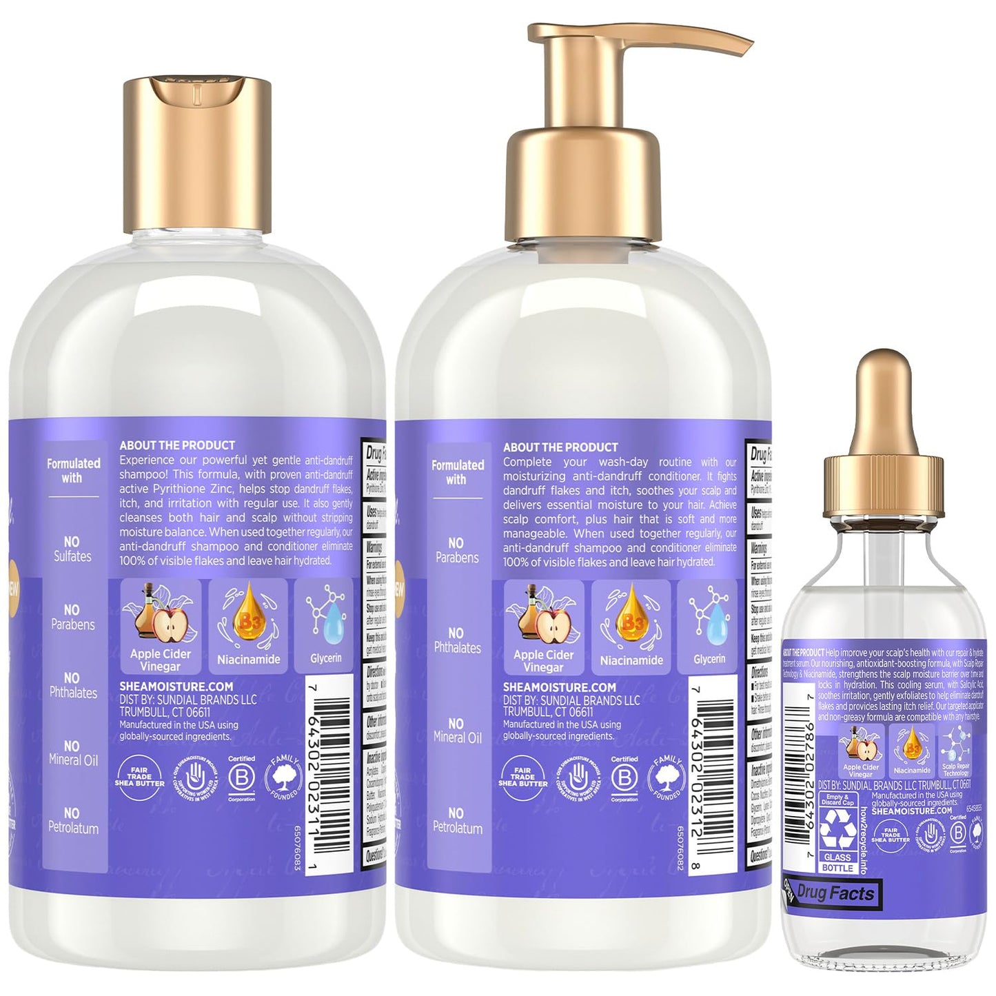 SheaMoisture Anti-Dandruff Shampoo & Conditioner + Scalp Repair & Hydrate Serum with Niacinamide, Shea Butter, 3% Salicylic Acid for Flakes & Itchy Beauty & Personal Care Shea Moisture