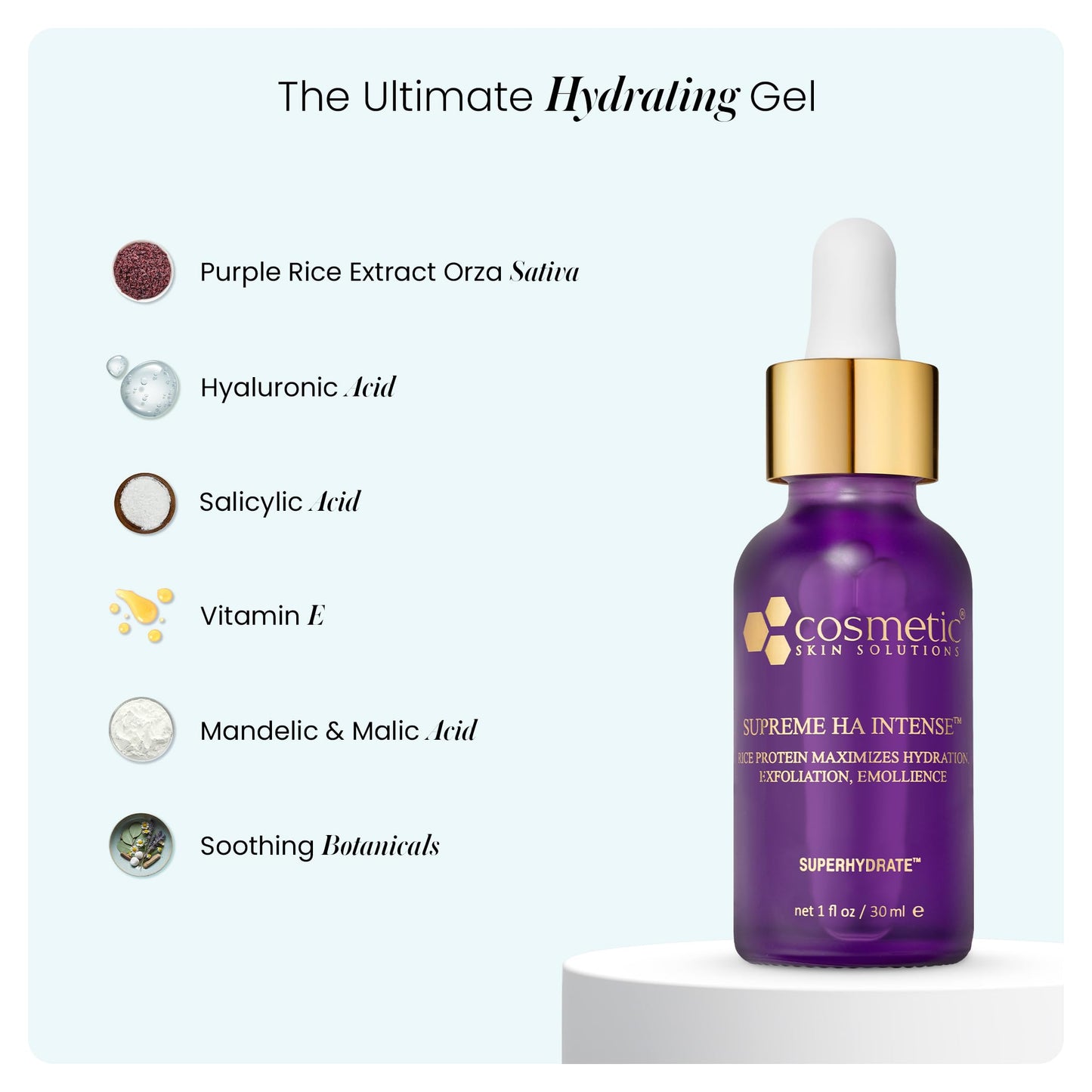 Supreme HA Intense - Hyaluronic Acid Serum with Vitamin E, Purple Rice Extract, Mandelic & Malic Acids - Hydrating and Smoothing Face Serum Beauty & Personal Care Cosmetic Skin Solutions