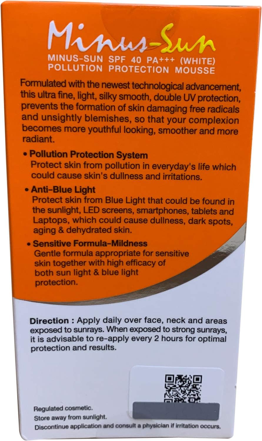 Minus-Sun SPF40 PA+++ (White) Pollution Protection Mousse 30 Gram. Facial Sun Protection Silky Smooth Plus UVA1 UVA2 and UVB Protection Beauty & Personal Care Minus Sun